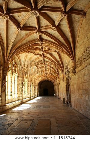 Carved arched corridor in monastery