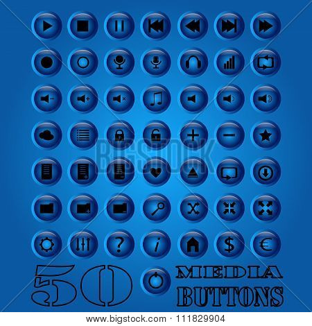 Fifty media Button set. Vector eps 10.
