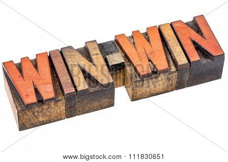 win-win banner - negotiation or conflict resolution strategy  -  isolated word abstract in vintage letterpress wood type