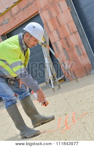 Workman spraying arrow on to ground