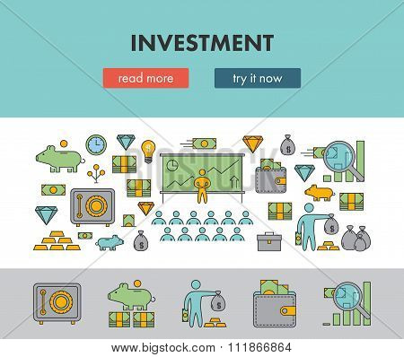 Line Design Concept Horizontal Banner For Investment