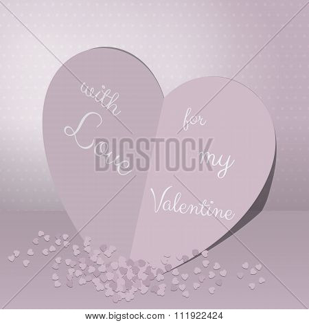 Abstract cards with paper hearts and confetti. Valentines day
