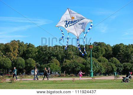 St. Petersburg, Russia - September 12, 2015: Launch A Kite In Honor Of The Football Club Zenit
