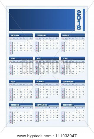 2016 Calendar Vector Blue Portrait