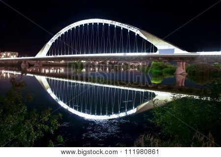 Lusitania Bridge Over Guadiana River At Night