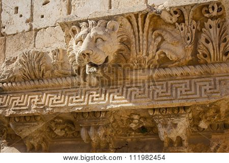 Bas Relief and Lion Head Figure, Baalbek, Lebanon, Middle East
