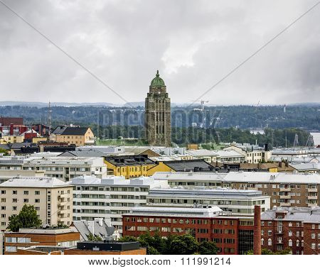 September 5 2015 .Helsinki.The view of the building of the Church of Kallio and rooftop in Helsinki.Finland.
