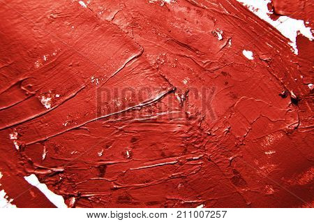 Red Background. Smears Of Oil Paint On White Background. Grunge Texture, Fresh Paint. Bright Design