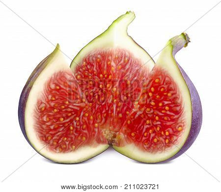 Fresh fig cut in 3 slices isolated on white background as package design element