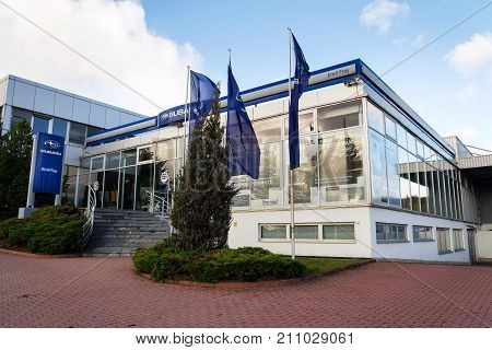 Prague, Czech Republic - October 27: Subaru Company Logo On Dealership Building On October 27, 2017