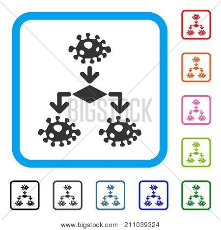 Epidemic Growth Scheme icon. Flat grey pictogram symbol in a light blue rounded rectangular frame. Black, gray, green, blue, red, orange color versions of Epidemic Growth Scheme vector.