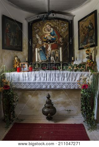 Matschwitz Austria - July 21 2017: Interior of a small chapel in Matschwitz Montafon Austria