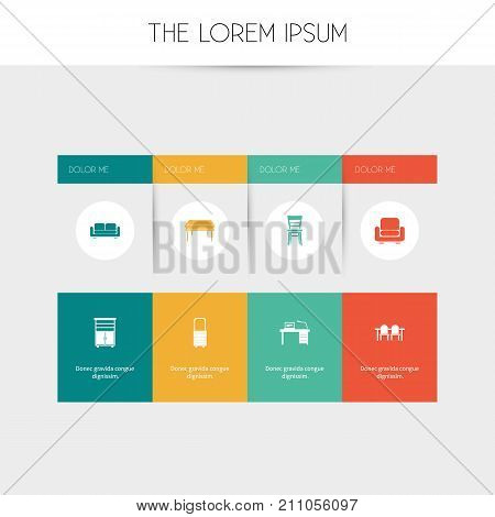 Set Of 8 Editable Interior Icons. Includes Symbols Such As Locker, Recliner, Trestle And More