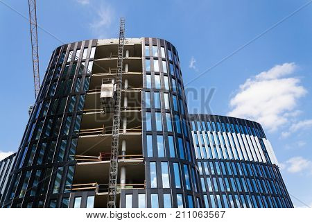 Prague, Czech Republic - July 13: Lift From Pega Hoist On Skyscraper Construction Site On July 13, 2