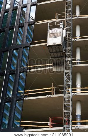 Prague, Czech Republic - July 13: Lift From Pega Hoist On Skyscraper Construction Site On July 13, 2