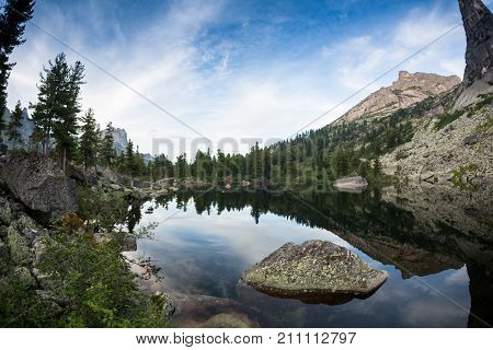 Blue Mountain Rural Tranquil Remote Lake Reflection Concept