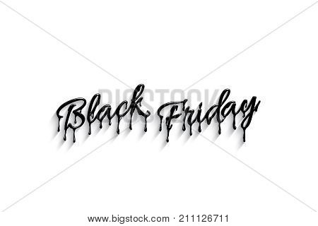 Black Friday realistic 3d lettering with black liquid droplets. Black Friday Sale symbol. Vector design element for sale banners and posters