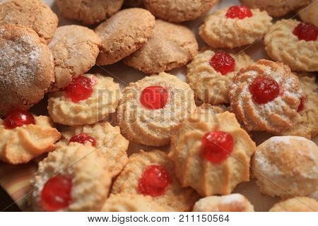 Close up of pastries with cherry blossom