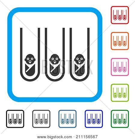 Baby Cloning Test-Tubes icon. Flat grey pictogram symbol inside a blue rounded square. Black, gray, green, blue, red, orange color variants of Baby Cloning Test-Tubes vector.
