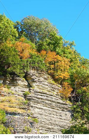 Bluffs and autumn forest scenery of the Shawnee National Forest in southern Illinois.