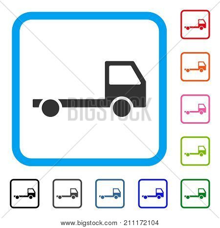 Truck Chassis icon. Flat gray pictogram symbol in a blue rounded frame. Black, gray, green, blue, red, orange color versions of Truck Chassis vector. Designed for web and application interfaces.