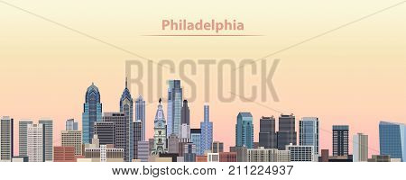 vector illustration of Philadelphia city skyline at sunrise