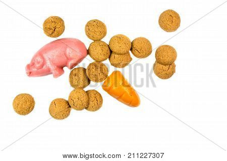 Group Of Pepernoten Cookies With Marzipan Pig And Carrot