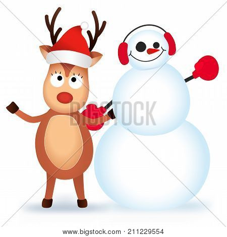 Cute and funny Christmas card. Character Deer. Vector illustration.