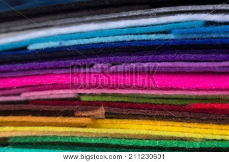 A Stack Of Colorful Acrylic Felt. Multicolored Macrophoto Tissue