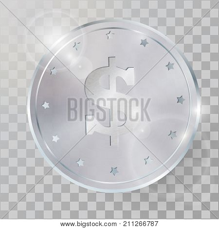 Realistic 3D  Silver Coin Vector Illustration.