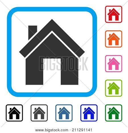 Home icon. Flat grey pictogram symbol in a blue rounded square. Black, gray, green, blue, red, orange color additional versions of Home vector. Designed for web and software interfaces.