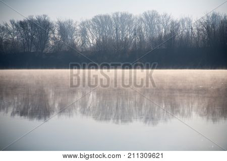 Morning On The River Early Morning Reeds Mist Fog And Water Surface On The River