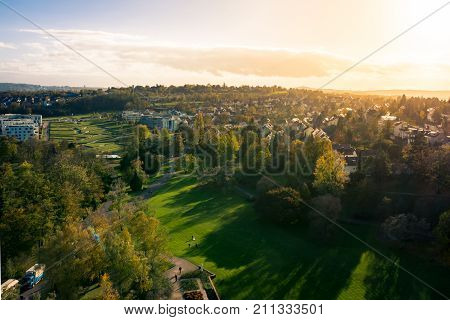 Killesberg Park Stuttgart Germany Outdoor Grassy Landscape Autumn Fall Sunset View from Platform