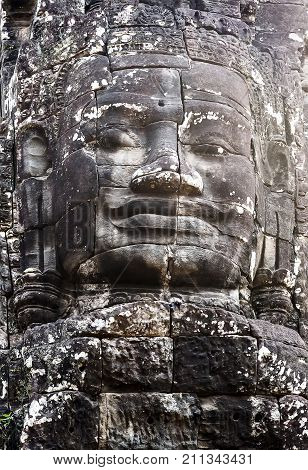Buddhist Stone Face In Bayon Temple Angkor Thom