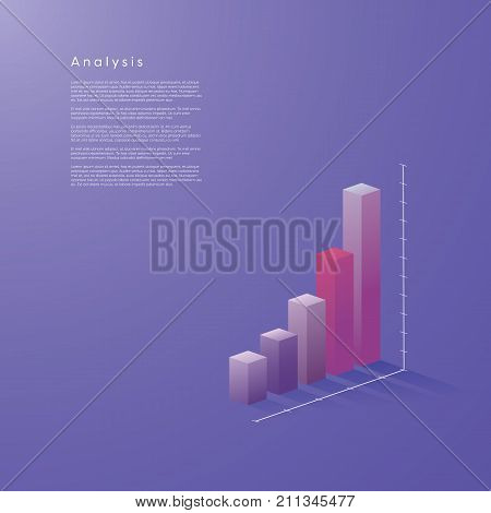 Modern 3d column, bar graph vector element in isometric style with soft color gradients. Data visualization concept for analysis, report, presentation, infographics. Eps10 vector illustration.