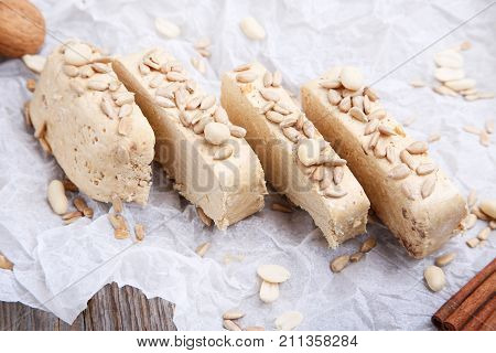 Tasty slices of halva on the pergament