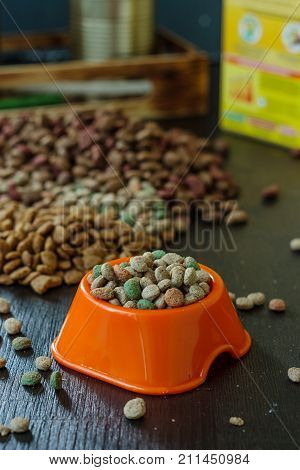 Pet food in bowl for cat and dog