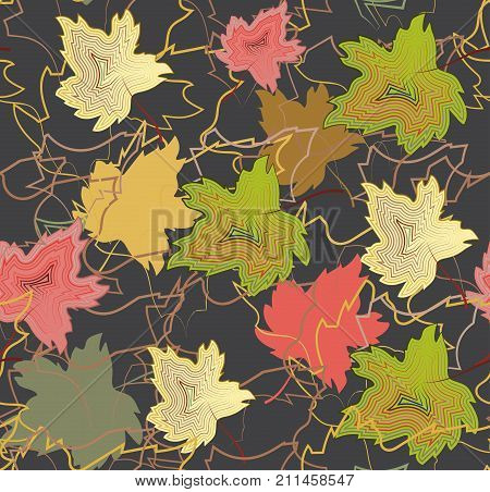 Pattern seamless from autumn maple leaves of different colors, for fabric and wrapping paper, vector EPS10