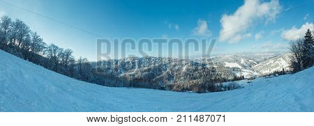 Winter Carpathian Mountains Landscape, Ukraine.