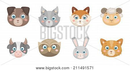Muzzles of animals icons in set collection for design. Wild and domestic animals vector symbol stock  illustration.