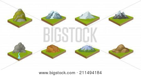Mountains, massive icons in set collection for design. The surface of the earth vector isometric symbol stock  illustration.