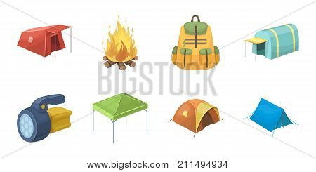 Different kinds of tents icons in set collection for design. Temporary shelter and housing vector symbol stock  illustration.