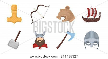 Vikings and attributes icons in set collection for design.Old Norse Warrior vector symbol stock  illustration.