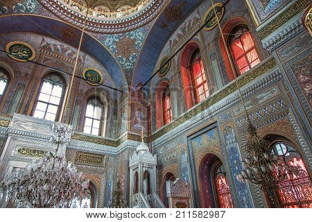 ISTANBUL, TURKEY: Interior of Pertevniyal Valide Sultan Mosque also known as Aksaray Valide Mosque located in Aksaray on October 8, 2017