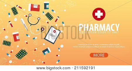 Pharmacy. Medical Background. Health Care. Vector Medicine Illustration.