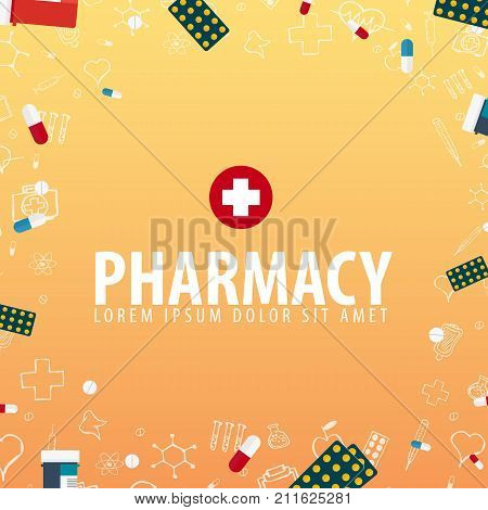 Pharmacy. Medical Background. Health Care. Vector Medicine Illustration.