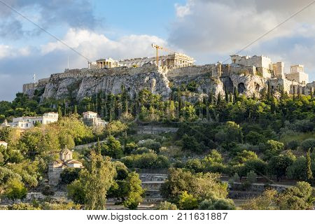acropolis view from ancient agora, athens, greece