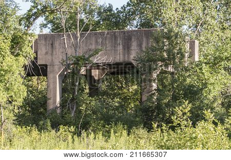 ROSEMOUNT MN/USA - JULY 26 2016 - Old ruins located at the Gopher Ordnance Works a WW II-era munitions plant in Rosemount. Photo taken July 26 2016.