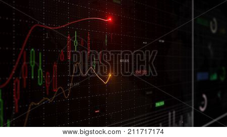 Finance stock statistic chart in forex market on LED. Data chart of finance on global stock market trade. Forex statistic chart background stock market finance trade concept. 3d render.