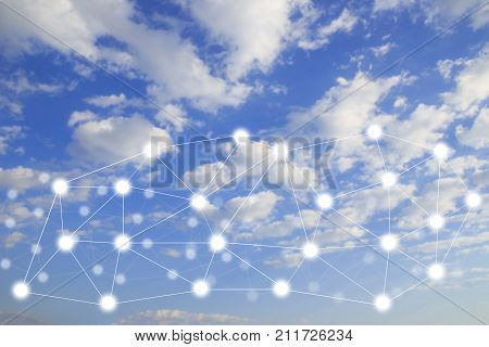 Internet Concept of global business. Electronics Wi-Fi rays television mobile and satellite communications with beautiful blue sky and clouds background space for design.